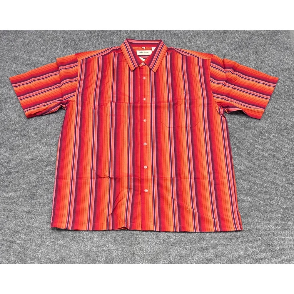 Vintage Whatzup Men's Striped Short Sleeve‎ Button Down Shirt Orange Red Size XL - Picture 3 of 8